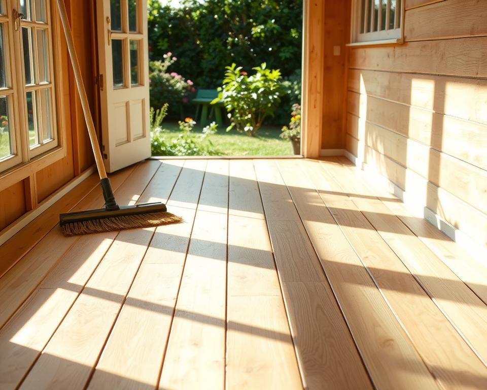 Reinigung und Pflege Gartenhausboden