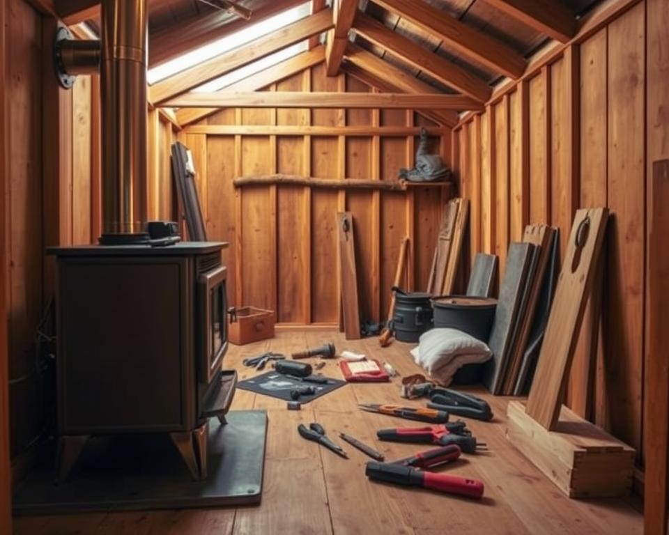 Schritt für Schritt Installation Holzofen Gartenhaus