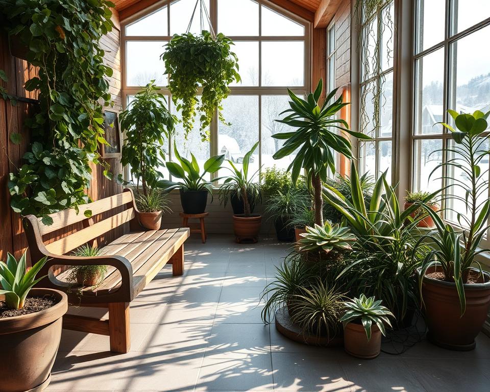 Wintergarten Materialien Pflanzen Beleuchtung