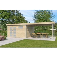 Holzgartenhaus Alu-Line Modell Kasuko-L mit Anbau | 8x4m