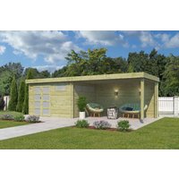 Flachdach Holzgartenhaus Modell Nelo 44 A + 400 cm Anb | 8x4m