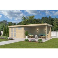Flachdach Holzgartenhaus Modell Nelo 44 A + 400 cm Anb